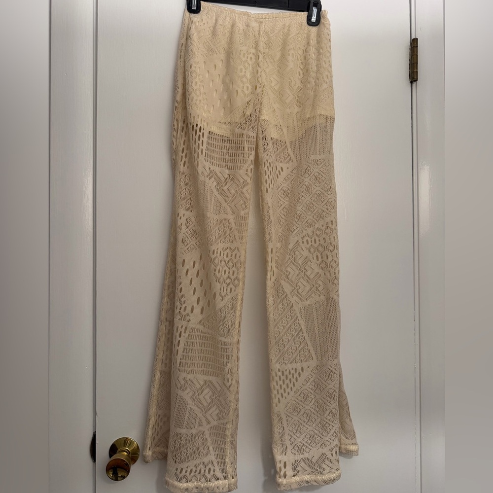 L'ATISTE Cream Lace Wide Leg Pants